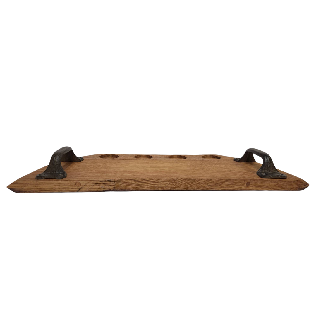 Flight cheese Bourbon Barrel Serving Tray w/ Cast Iron Antique Handles