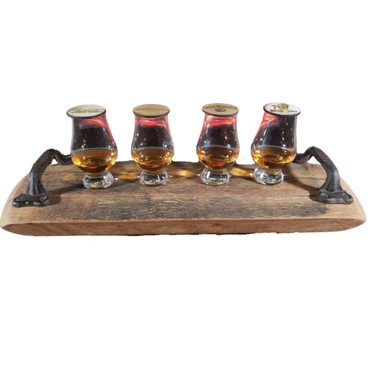 Flight cheese Bourbon Barrel Serving Tray w/ Cast Iron Antique Handles