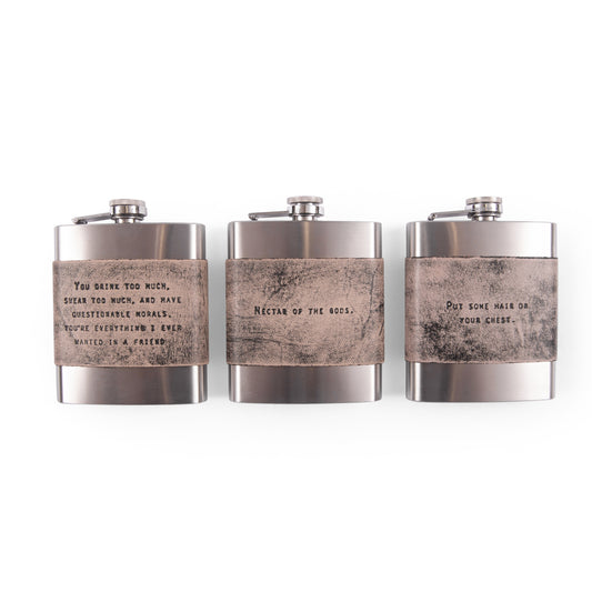 Grey Leather Quote Flasks