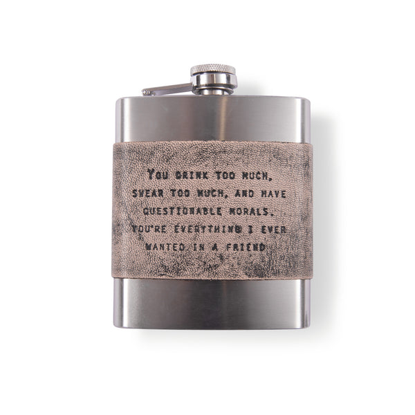 Grey Leather Quote Flasks