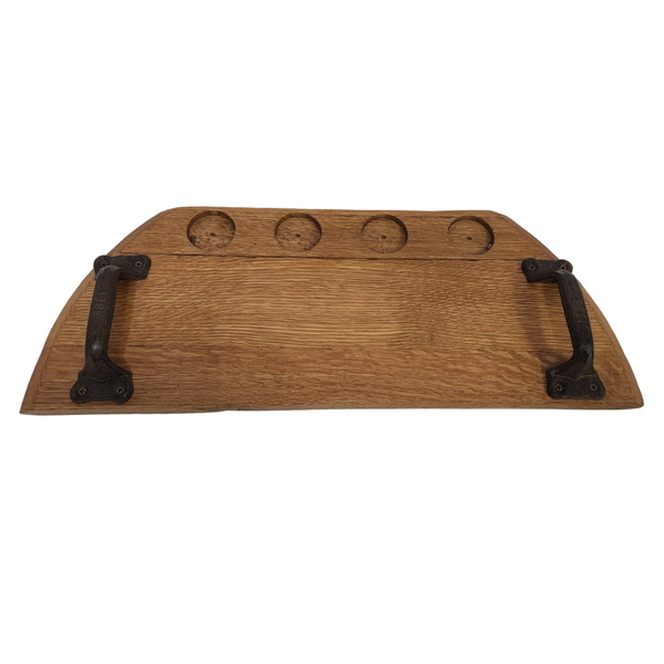 Flight cheese Bourbon Barrel Serving Tray w/ Cast Iron Antique Handles